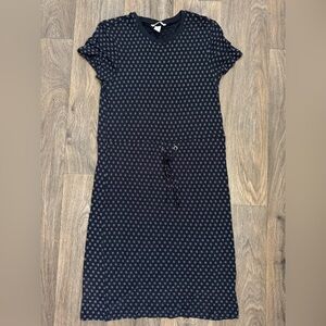 H&M Navy Midi Dress with Subtle Pattern